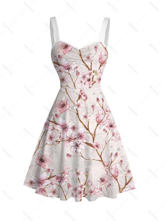 Robe de vacances à imprimé floral de pêcher et fronces - Rose clair XXXXXL | US 20