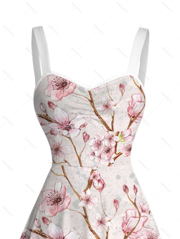 Robe de vacances à imprimé floral de pêcher et fronces - Rose clair XXXXXL | US 20