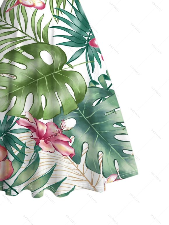 Robe de vacances à imprimé floral tropical et froncée - Vert profond XXXXXL | US 20