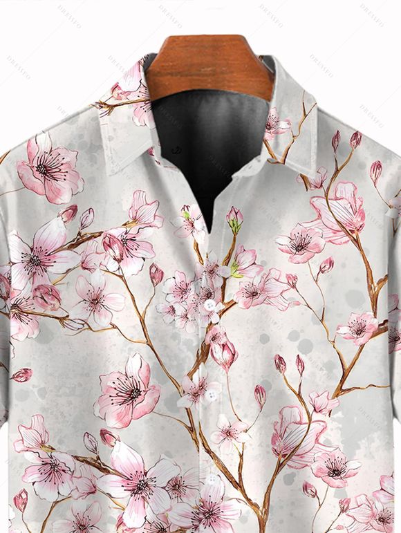 Chemise de vacances pour homme, imprimé floral de fleurs de pêcher, chemise boutonnée - Rose clair M