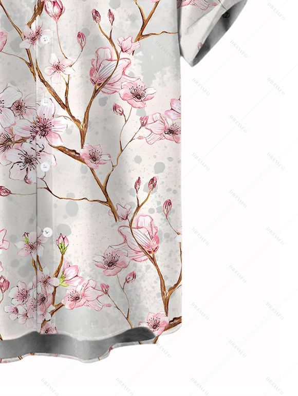 Chemise de vacances pour homme, imprimé floral de fleurs de pêcher, chemise boutonnée - Rose clair M