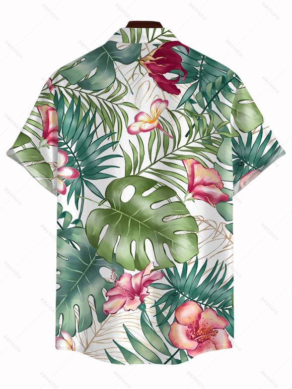 Chemise de vacances pour homme à imprimé floral tropical intégral, boutonnée - PLANT GREEN 5XL