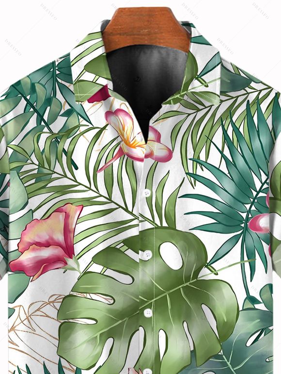 Chemise de vacances pour homme à imprimé floral tropical intégral, boutonnée - PLANT GREEN 5XL