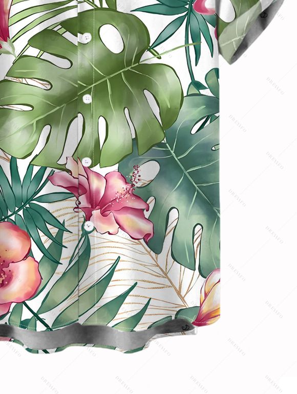 Chemise de vacances pour homme à imprimé floral tropical intégral, boutonnée - PLANT GREEN 5XL