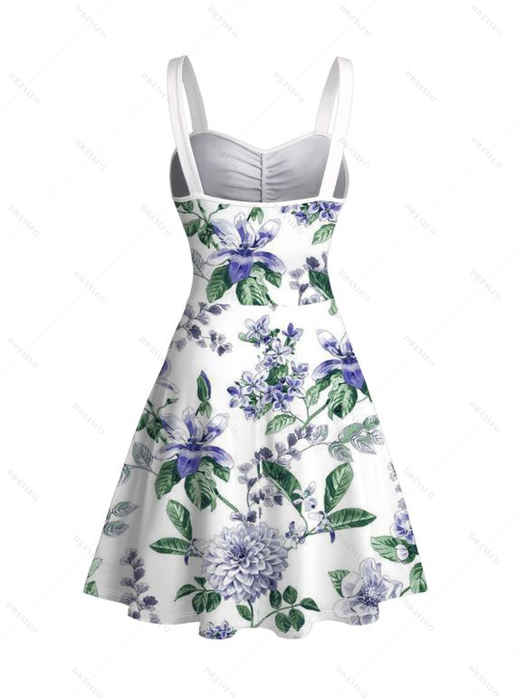 Couple Outfit for Vacation Floral Leaf Print Ruched Dress and Shirt Set - Blanc S | US 4