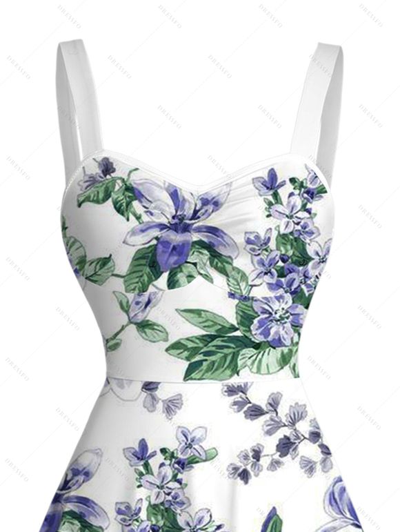 Couple Outfit for Vacation Floral Leaf Print Ruched Dress and Shirt Set - Blanc S | US 4