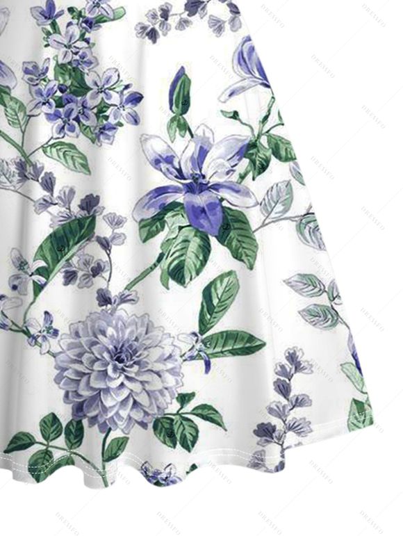 Couple Outfit for Vacation Floral Leaf Print Ruched Dress and Shirt Set - Blanc S | US 4