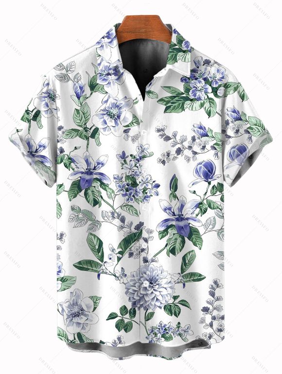 Couple Outfit for Vacation Floral Leaf Print Ruched Dress and Shirt Set - Blanc S | US 4
