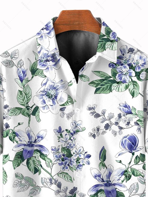 Couple Outfit for Vacation Floral Leaf Print Ruched Dress and Shirt Set - Blanc S | US 4