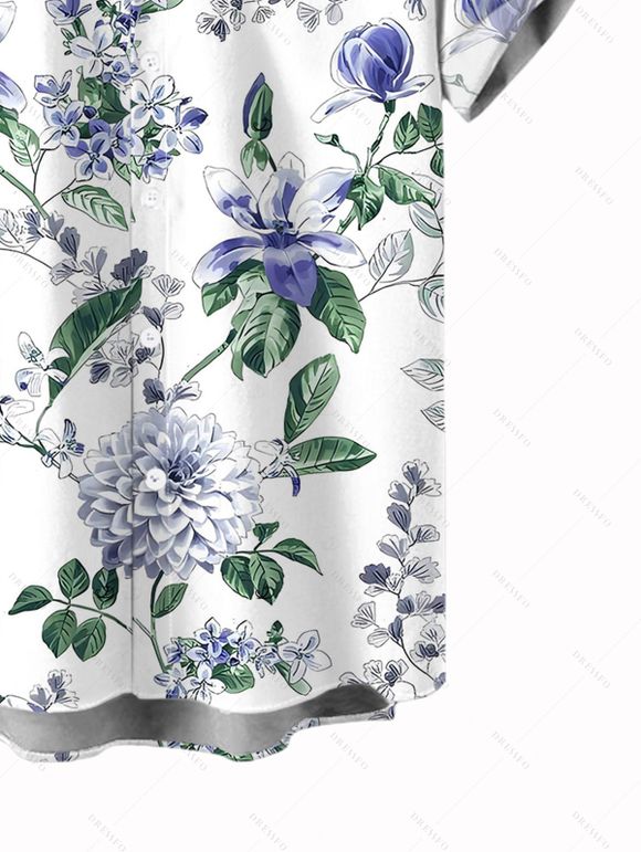 Couple Outfit for Vacation Floral Leaf Print Ruched Dress and Shirt Set - Blanc S | US 4