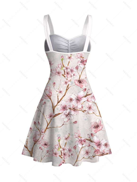 Vacation Couple Outfit Peach Blossom Print Ruched Dress and Shirt Set - Rose clair S | US 4