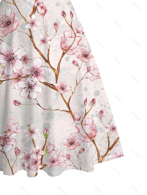 Vacation Couple Outfit Peach Blossom Print Ruched Dress and Shirt Set - Rose clair S | US 4