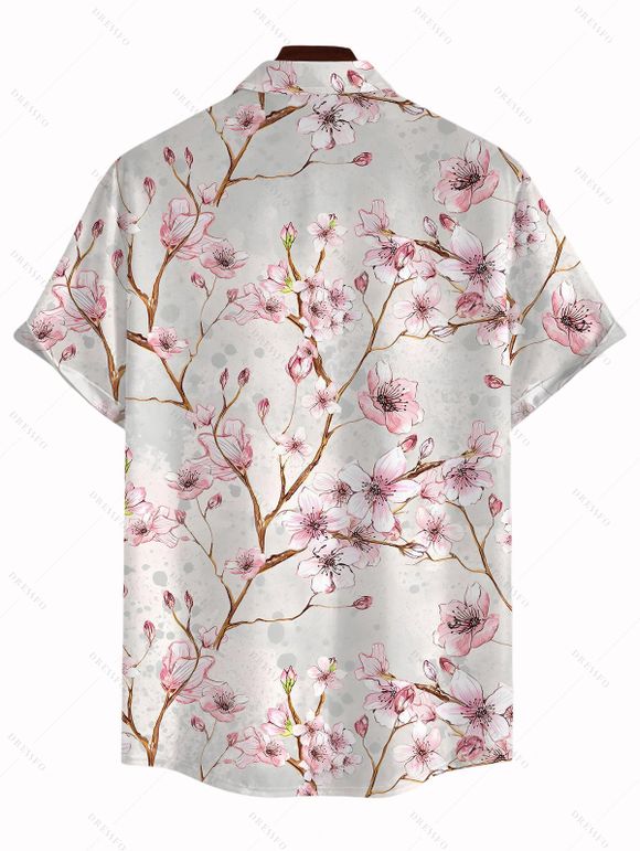 Vacation Couple Outfit Peach Blossom Print Ruched Dress and Shirt Set - Rose clair S | US 4