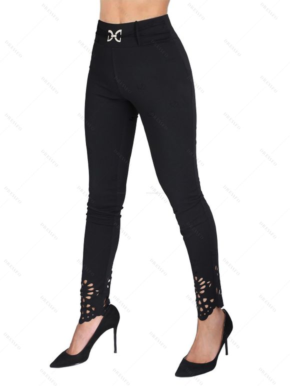 Winter Outfit Solid Color Lace Up Top and Floral Hollow Our Pants Set - Vert Armée S | US 4