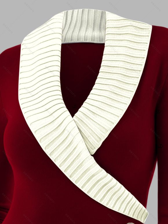 Winter Outfit Colorblock Mock Button Sweater and Fleece-Lined Leggings Set - Rouge Vineux S | US 4