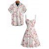 Vacation Couple Outfit Peach Blossom Print Ruched Dress and Shirt Set - Rose clair S | US 4