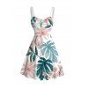 Vacation Couple Outfit Watercolor Floral Leaf Print Ruched Dress and Shirt Set - Blanc S | US 4