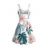 Vacation Couple Outfit Watercolor Floral Leaf Print Ruched Dress and Shirt Set - Blanc S | US 4