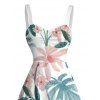 Vacation Couple Outfit Watercolor Floral Leaf Print Ruched Dress and Shirt Set - Blanc S | US 4