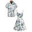 Couple Outfit for Vacation Floral Leaf Botanical Print Ruched Dress and Shirt Set - Blanc S | US 4