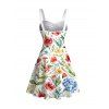 Robe de vacances à imprimé floral et feuilles colorées, froncée - Blanc XXXXXL | US 20