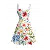 Robe de vacances à imprimé floral et feuilles colorées, froncée - Blanc XXXXXL | US 20