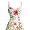 Robe de vacances à imprimé floral et feuilles colorées, froncée - Blanc XXXXXL | US 20