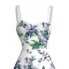 Robe de vacances à imprimé floral et feuilles, froncée - Blanc XXXXXL | US 20