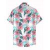 Chemise de plage pour homme à imprimé floral et feuilles, boutonnée - Blanc M
