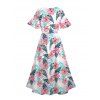 Robe de vacances à imprimé floral et feuilles, manches papillon et fente - Blanc XL | US 12