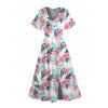 Robe de vacances à imprimé floral et feuilles, manches papillon et fente - Blanc XL | US 12