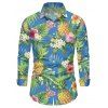 Chemise de vacances pour homme, imprimé floral ananas et feuilles, manches longues - Bleu clair M