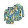 Chemise de vacances pour homme, imprimé floral ananas et feuilles, manches longues - Bleu clair M