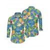 Vacation Couple Outfit Pineapple Floral Leaf Print Slit Dress and Shirt Set - Bleu clair S | US 4
