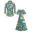 Vacation Couple Outfit Pineapple Floral Leaf Print Slit Dress and Shirt Set - Bleu clair S | US 4
