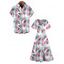 Vacation Couple Outfit Flower Leaf Print Flutter Sleeve Slit Dress and Shirt Set - Blanc S | US 4