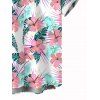 Vacation Couple Outfit Flower Leaf Print Flutter Sleeve Slit Dress and Shirt Set - Blanc S | US 4