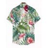 Vacation Couple Outfit Tropical Floral Leaf Print Ruched Dress and Shirt Set - PLANT GREEN S | US 4