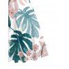 Vacation Couple Outfit Watercolor Floral Leaf Print Ruched Dress and Shirt Set - Blanc S | US 4