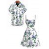 Couple Outfit for Vacation Floral Leaf Print Ruched Dress and Shirt Set - Blanc S | US 4