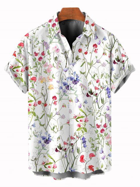 Chemise de vacances pour homme, chemise boutonnée à imprimé floral discret et coloré