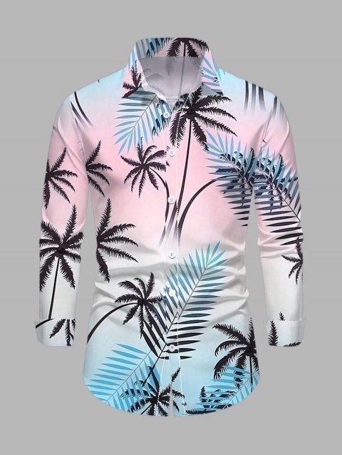 Chemise de vacances pour homme à manches longues avec imprimé de feuilles de cocotier ombré