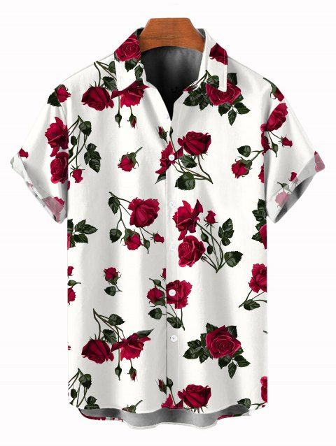 Chemise Décontractée Rose Imprimée Boutonnée à Manches Courtes pour Homme