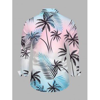 Vacation Couple Outfit Ombre Coconut Tree Print Belt Dress and Shirt Set