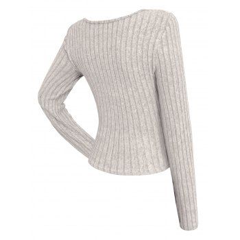 Solid Color Textured Top Mock Button Slit Long Sleeve Top