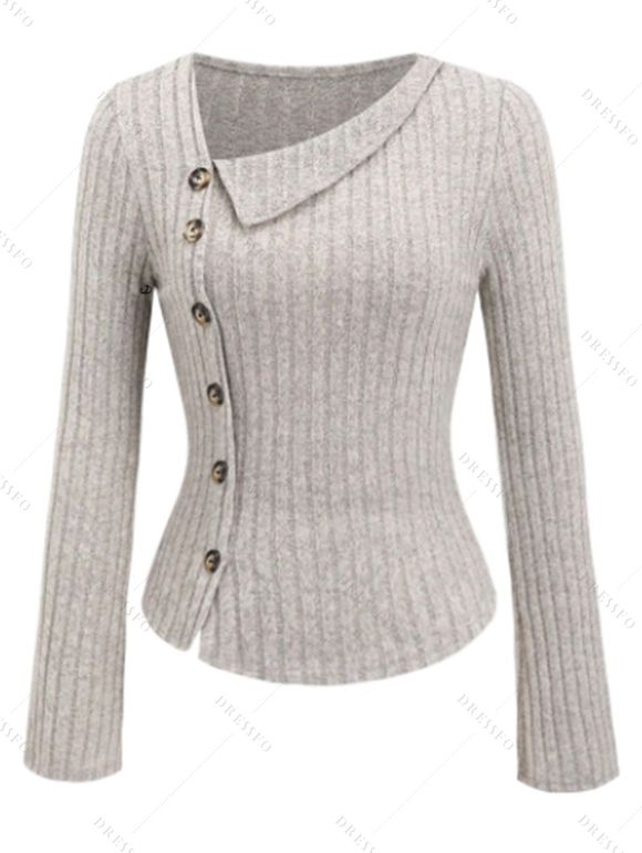 Haut texturé uni à faux boutons et manches longues fendues - Champagne XXL | US 14