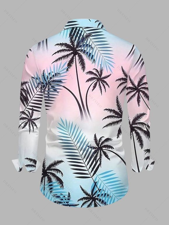 Vacation Couple Outfit Ombre Coconut Tree Print Belt Dress and Shirt Set - Rose S | US 4