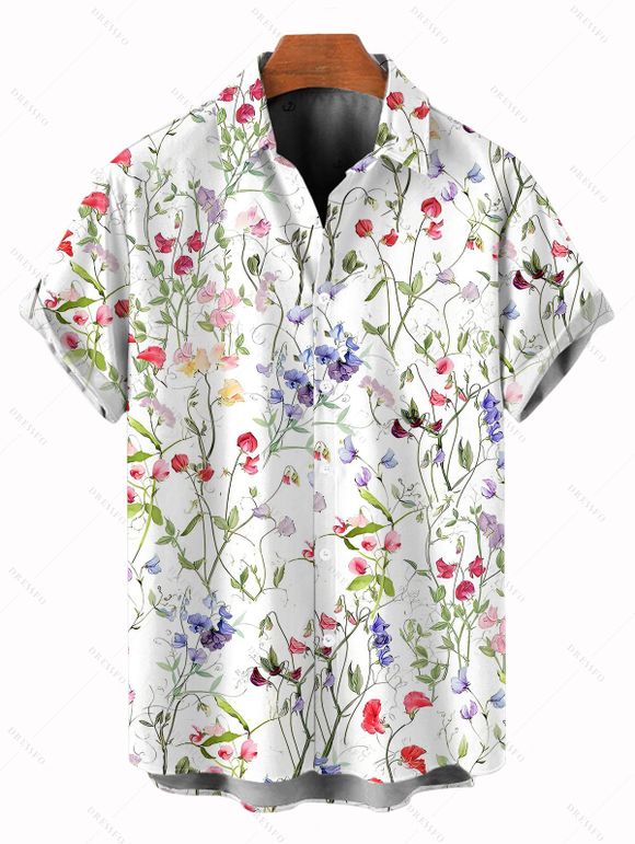 Chemise de vacances pour homme, chemise boutonnée à imprimé floral coloré - Blanc 3XL