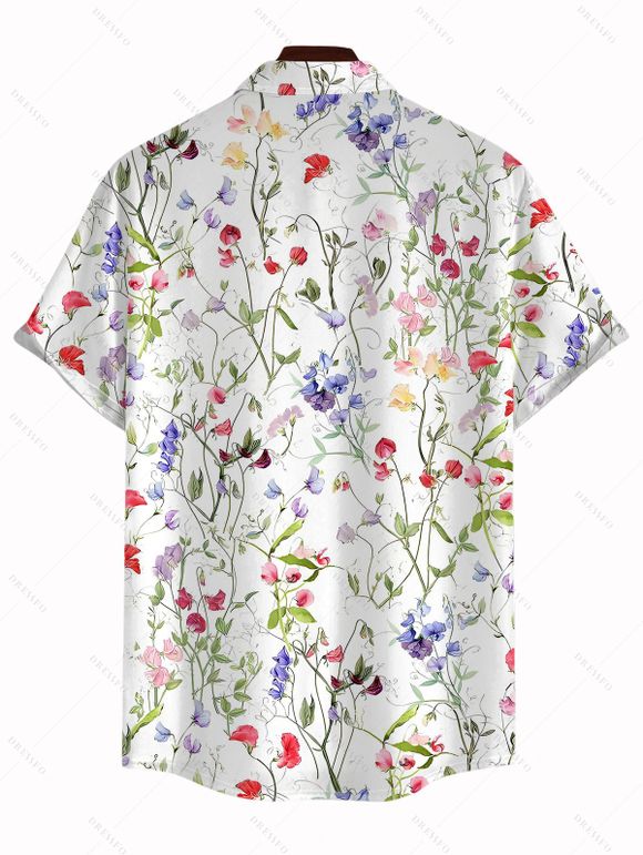 Chemise de vacances pour homme, chemise boutonnée à imprimé floral coloré - Blanc 3XL