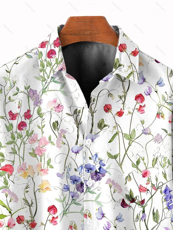 Chemise de vacances pour homme, chemise boutonnée à imprimé floral coloré - Blanc 3XL
